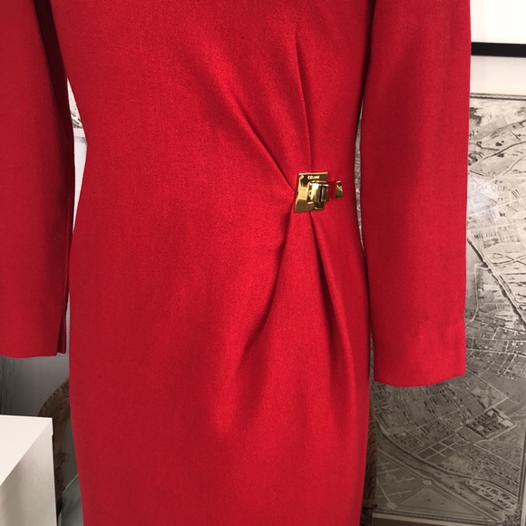 CELINE Pure Wool Red Dress Size 4 - Picture 6 of 14
